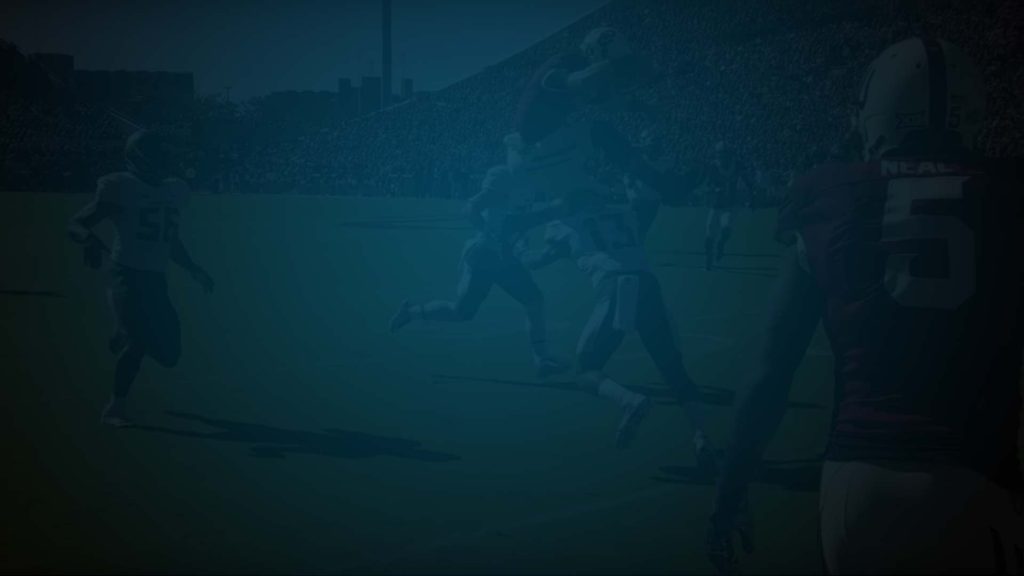 Still from CBS's Inside NCAA Football of one player tackling another. Flavorlab Score provided original music for the series.