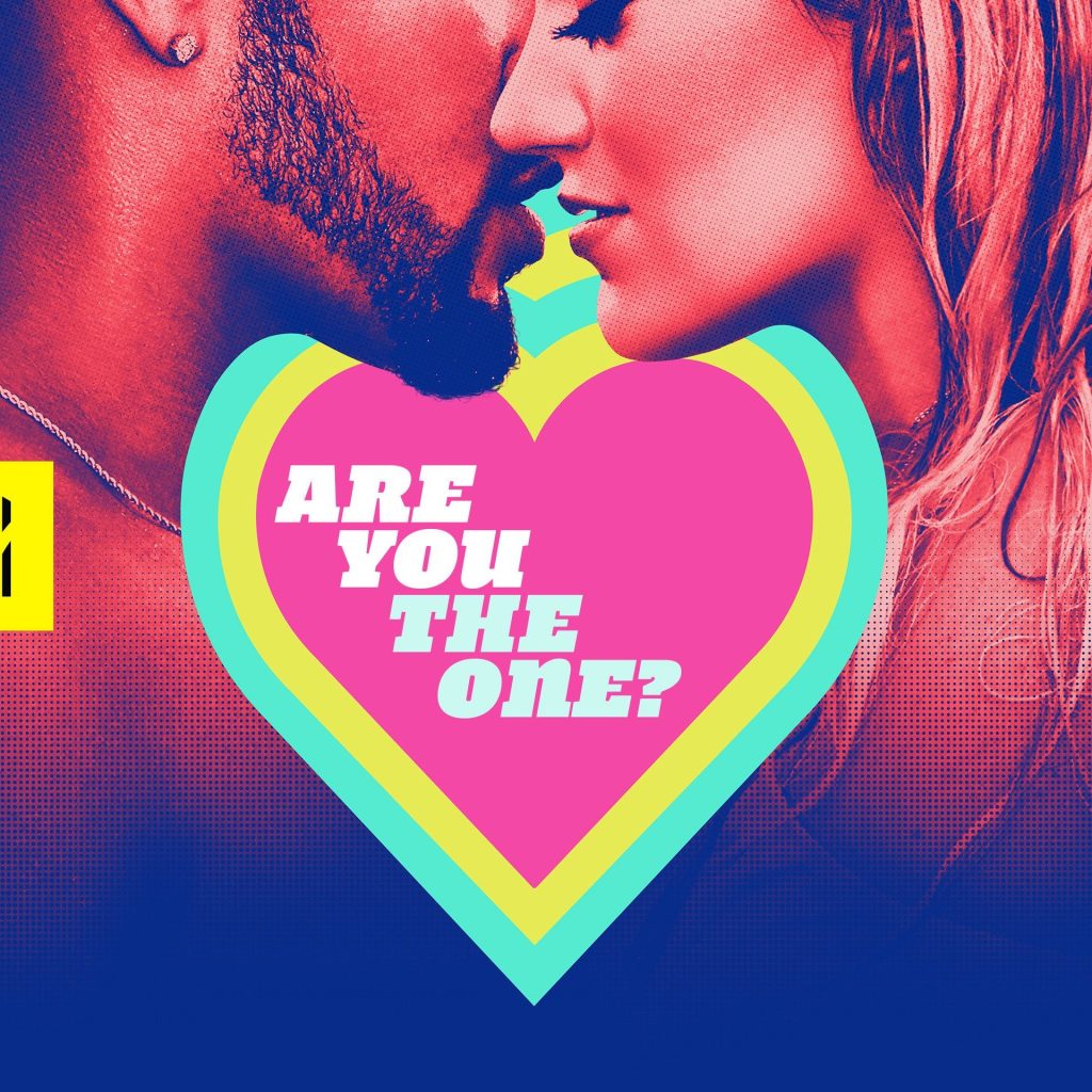 a man and a woman lean in for a kiss above the show's heart shaped logo|Poster for season 8 of Catfish: The TV Show