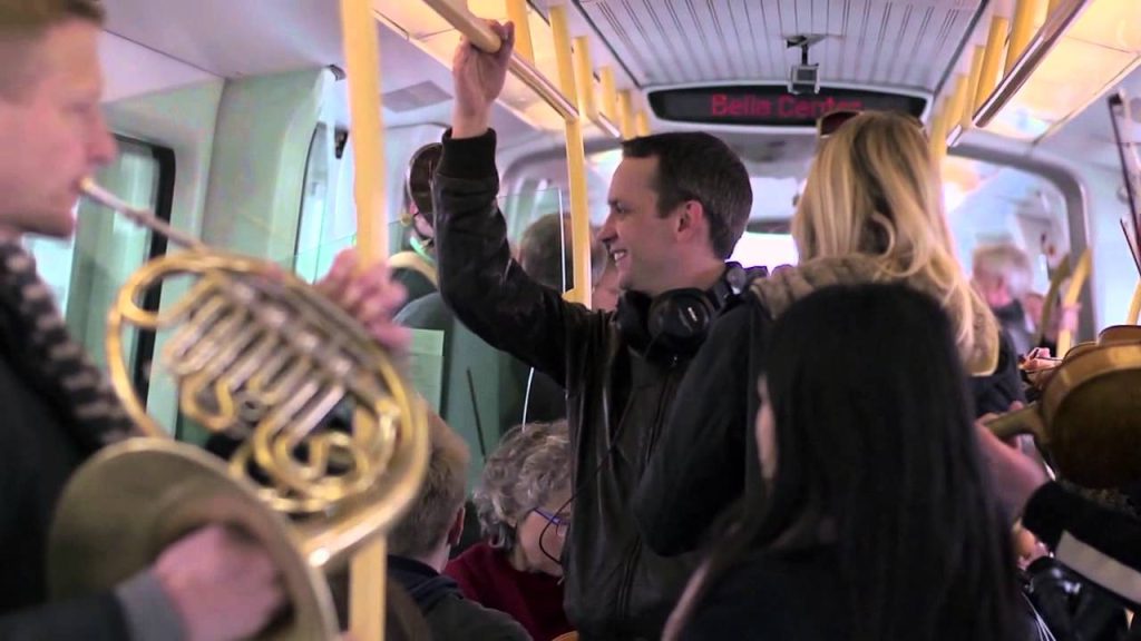 The Copenhagen Philharmonic on public transit on the way to to classical music flashmob.